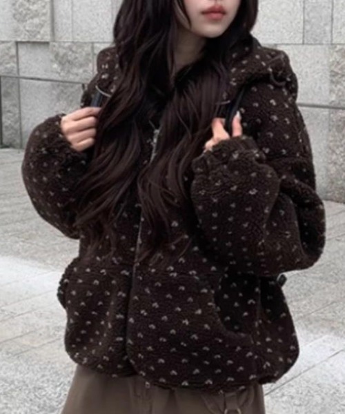 セール】【秋冬新作】4色展開/愛されハートドット中綿フードジャケット