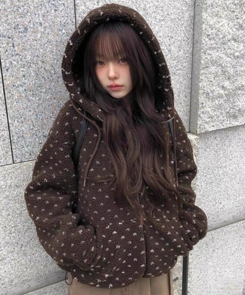 セール】【秋冬新作】4色展開/愛されハートドット中綿フードジャケット