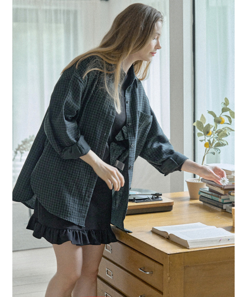 AVANT-G(アバン)の「Overfit Cotton Check Shirt - GREEN(シャツ/ブラウス・レディース・ブラウン/グリーン・FREE)」の3枚目の写真