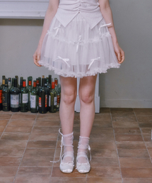 Ribbon cancan lace skirt - WHITE