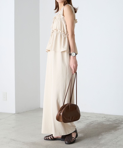 BONLECILL（ボンルシール）の「【マシンウォッシャブル/速乾/イージーケア】ギャザーリボンサロペット/オールインワン（サロペット/オーバーオール・レディース・アイボリー/チャコールグレー/ブラック/カーキ・L/M）」の22枚目の写真