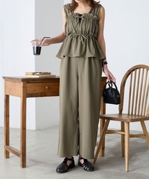 BONLECILL（ボンルシール）の「【マシンウォッシャブル/速乾/イージーケア】ギャザーリボンサロペット/オールインワン（サロペット/オーバーオール）」