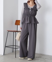 BONLECILL（ボンルシール）の「【マシンウォッシャブル/速乾/イージーケア】ギャザーリボンサロペット/オールインワン（サロペット/オーバーオール）」