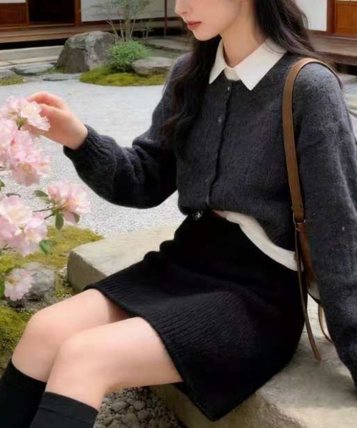 gossip!ロサンゼルス(ゴシップロサンゼルス)の「ストレッチウエスト日常シンプルオフィスカジュアルニットミニスカート(スカート・レディース・ブラック/ライトグレー・FREE)」の11枚目の写真