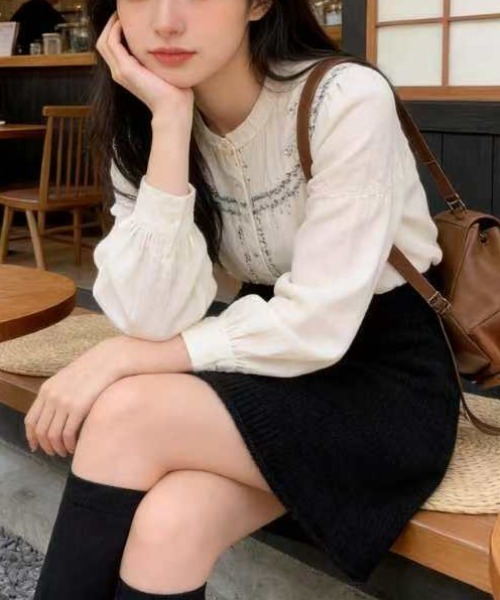 gossip!ロサンゼルス(ゴシップロサンゼルス)の「ストレッチウエスト日常シンプルオフィスカジュアルニットミニスカート(スカート・レディース・ブラック/ライトグレー・FREE)」の12枚目の写真
