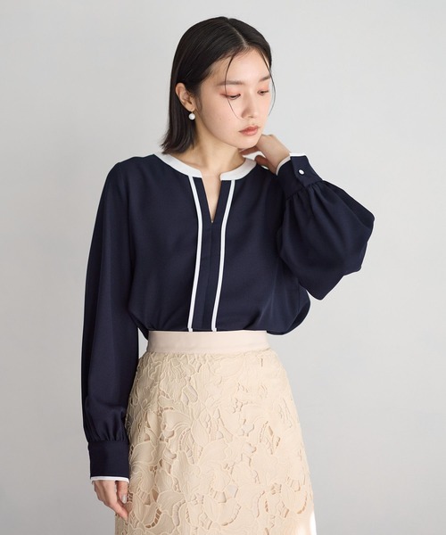 Andemiu（アンデミュウ）の「スキッパーブラウス646222（シャツ/ブラウス・レディース・ネイビー/グリーン・FREE）」の5枚目の写真