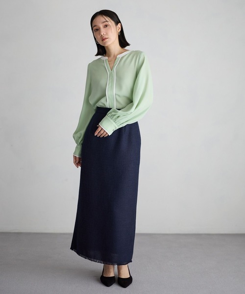 Andemiu（アンデミュウ）の「スキッパーブラウス646222（シャツ/ブラウス・レディース・ネイビー/グリーン・FREE）」の6枚目の写真