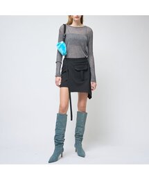 Unbalance Pocket String Wrap Mini Skirt Black