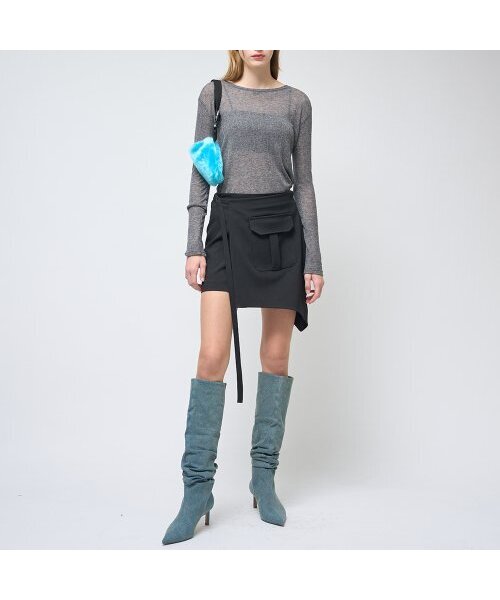 Unbalance Pocket String Wrap Mini Skirt Black