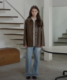 BUT'TON（ボッタン）の「Leather Half Coat (Brown)（ライダースジャケット）」