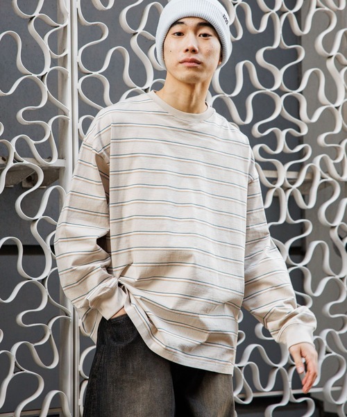 niko and...(ニコアンド)の「USAコットンボーダーロンT(Tシャツ/カットソー・メンズ・オフホワイト/グレー/ブラック/ベージュ/グリーン/パープル・MEDIUM/LARGE)」の4枚目の写真