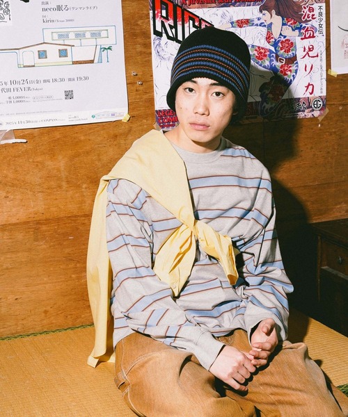 niko and...(ニコアンド)の「USAコットンボーダーロンT(Tシャツ/カットソー・メンズ・オフホワイト/グレー/ブラック/ベージュ/グリーン/パープル・MEDIUM/LARGE)」の1枚目の写真