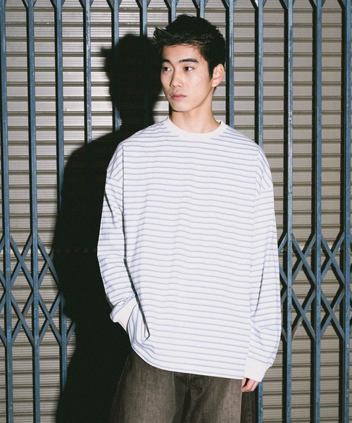 niko and...(ニコアンド)の「USAコットンボーダーロンT(Tシャツ/カットソー・メンズ・オフホワイト/グレー/ブラック/ベージュ/グリーン/パープル・MEDIUM/LARGE)」の2枚目の写真