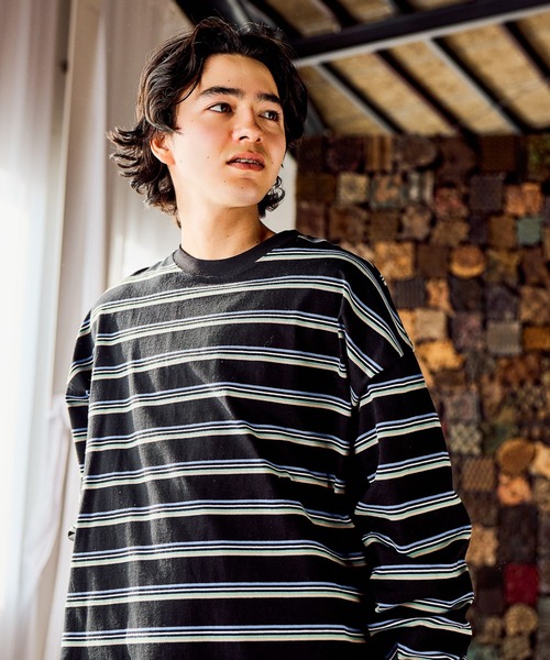 niko and...(ニコアンド)の「USAコットンボーダーロンT(Tシャツ/カットソー・メンズ・オフホワイト/グレー/ブラック/ベージュ/グリーン/パープル・MEDIUM/LARGE)」の3枚目の写真