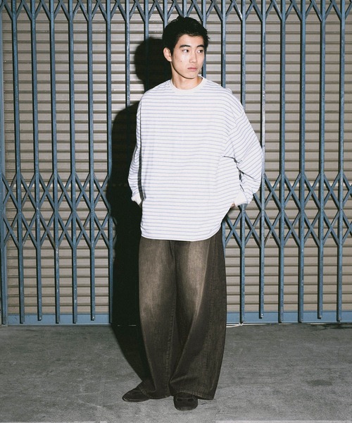 niko and...(ニコアンド)の「USAコットンボーダーロンT(Tシャツ/カットソー・メンズ・オフホワイト/グレー/ブラック/ベージュ/グリーン/パープル・MEDIUM/LARGE)」の21枚目の写真