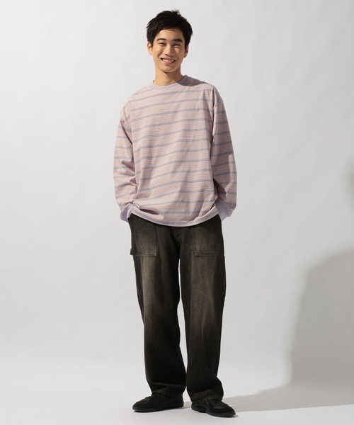 niko and...(ニコアンド)の「USAコットンボーダーロンT(Tシャツ/カットソー・メンズ・オフホワイト/グレー/ブラック/ベージュ/グリーン/パープル・MEDIUM/LARGE)」の15枚目の写真