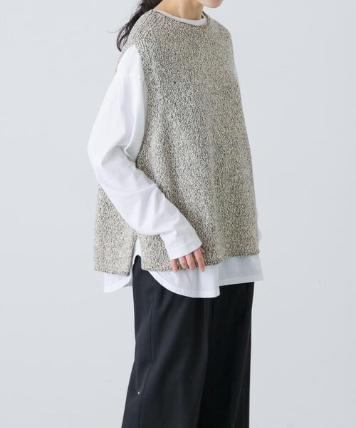 かぐれ（カグレ）の「テープヤーンニットベスト（ベスト・レディース・ブラック/ライトベージュ・FREE）」の2枚目の写真