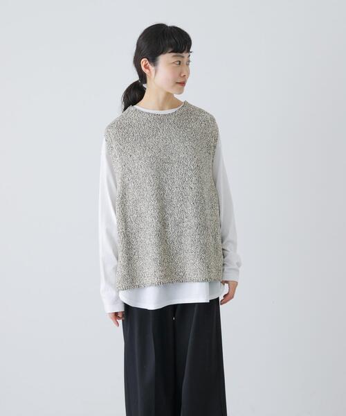 かぐれ（カグレ）の「テープヤーンニットベスト（ベスト・レディース・ブラック/ライトベージュ・FREE）」の3枚目の写真