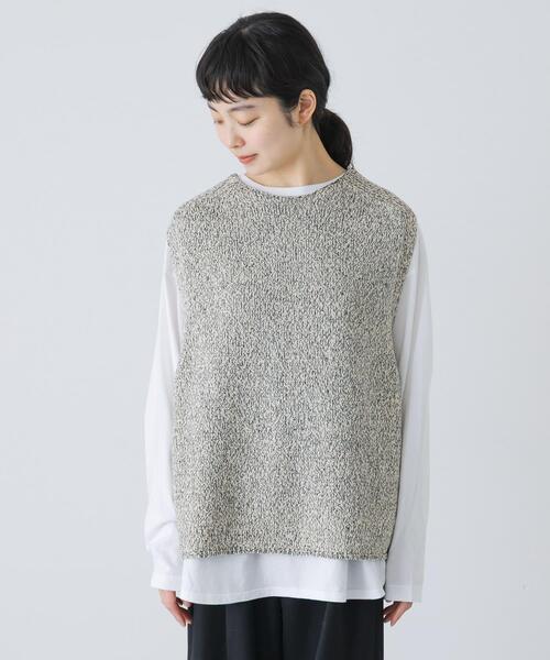 かぐれ（カグレ）の「テープヤーンニットベスト（ベスト・レディース・ブラック/ライトベージュ・FREE）」の9枚目の写真