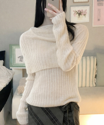 SHAWL RIBBED SWEATER CREAM