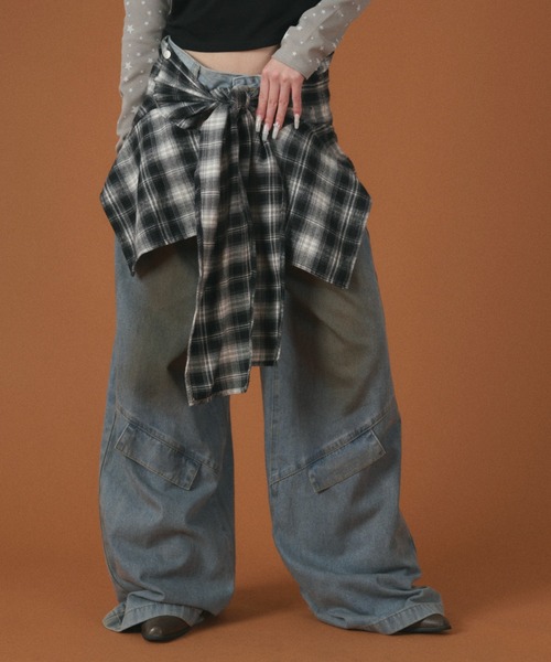 dispark(ディスパーク)の「DISPARK/【26年春夏新作】ウエストクロスワイドデニム(デニムパンツ・レディース・ブルー系1・SMALL/MEDIUM)」の1枚目の写真