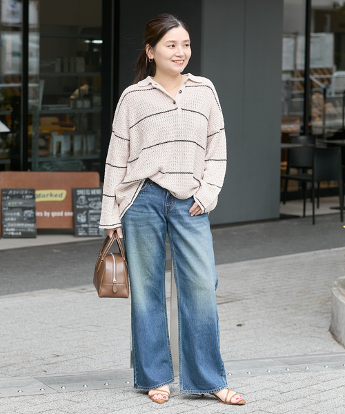 JOURNAL STANDARD（ジャーナルスタンダード）の「ペーパーヤーンMIXポロカラープルオーバー（ニット/セーター・レディース・ベージュ系その他/ベージュ/ネイビー・FREE）」の14枚目の写真