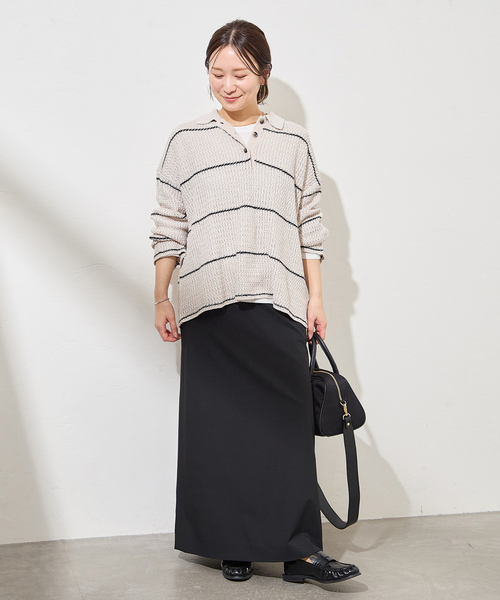 JOURNAL STANDARD（ジャーナルスタンダード）の「ペーパーヤーンMIXポロカラープルオーバー（ニット/セーター・レディース・ベージュ系その他/ベージュ/ネイビー・FREE）」の13枚目の写真