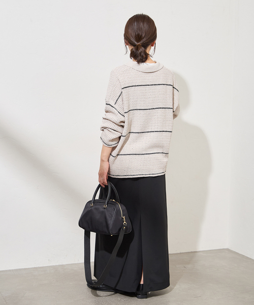 JOURNAL STANDARD(ジャーナルスタンダード)の「ペーパーヤーンMIXポロカラープルオーバー(ニット/セーター・レディース・ベージュ/ベージュ系その他/ネイビー・FREE)」の4枚目の写真