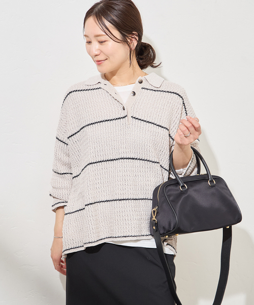 JOURNAL STANDARD(ジャーナルスタンダード)の「ペーパーヤーンMIXポロカラープルオーバー(ニット/セーター・レディース・ベージュ/ベージュ系その他/ネイビー・FREE)」の7枚目の写真