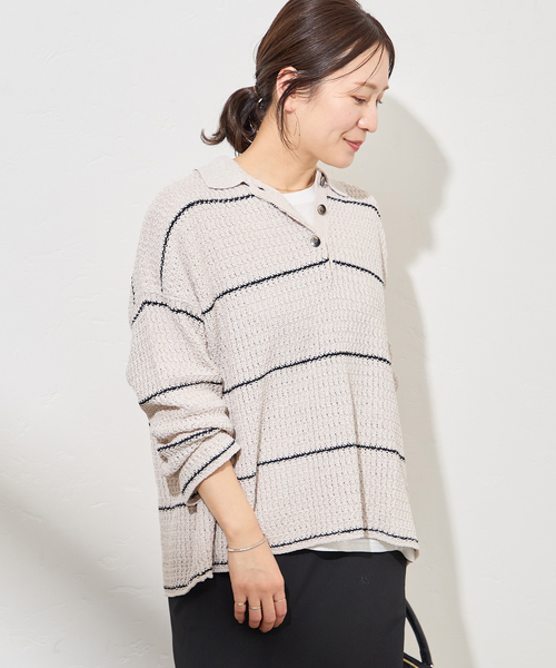 JOURNAL STANDARD(ジャーナルスタンダード)の「ペーパーヤーンMIXポロカラープルオーバー(ニット/セーター・レディース・ベージュ/ベージュ系その他/ネイビー・FREE)」の8枚目の写真