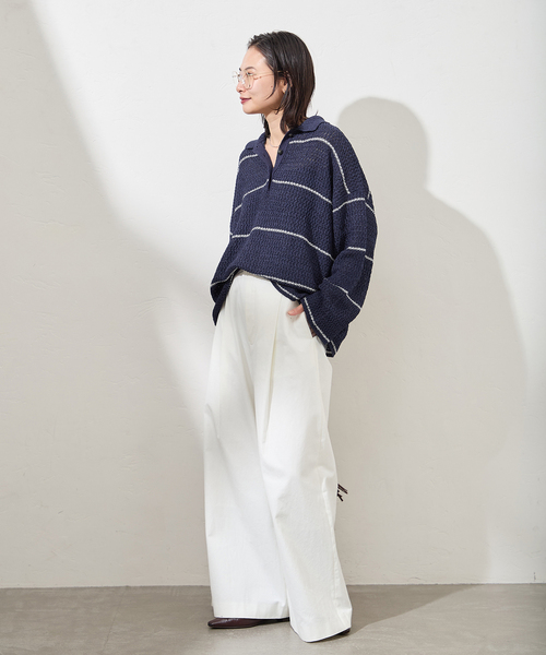 JOURNAL STANDARD(ジャーナルスタンダード)の「ペーパーヤーンMIXポロカラープルオーバー(ニット/セーター・レディース・ベージュ/ベージュ系その他/ネイビー・FREE)」の12枚目の写真