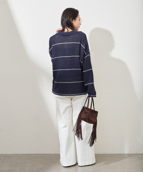 JOURNAL STANDARD(ジャーナルスタンダード)の「ペーパーヤーンMIXポロカラープルオーバー(ニット/セーター・レディース・ベージュ/ベージュ系その他/ネイビー・FREE)」の13枚目の写真