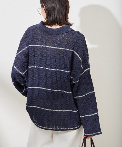 JOURNAL STANDARD(ジャーナルスタンダード)の「ペーパーヤーンMIXポロカラープルオーバー(ニット/セーター・レディース・ベージュ/ベージュ系その他/ネイビー・FREE)」の14枚目の写真