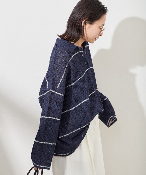 JOURNAL STANDARD(ジャーナルスタンダード)の「ペーパーヤーンMIXポロカラープルオーバー(ニット/セーター・レディース・ベージュ/ベージュ系その他/ネイビー・FREE)」の15枚目の写真