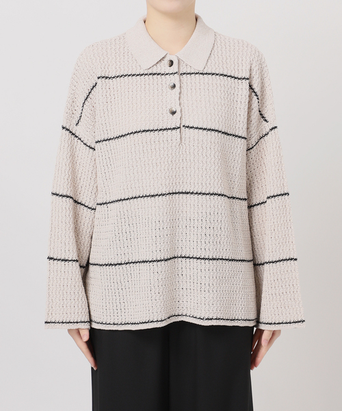 JOURNAL STANDARD(ジャーナルスタンダード)の「ペーパーヤーンMIXポロカラープルオーバー(ニット/セーター・レディース・ベージュ/ベージュ系その他/ネイビー・FREE)」の18枚目の写真