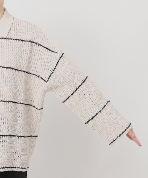 JOURNAL STANDARD(ジャーナルスタンダード)の「ペーパーヤーンMIXポロカラープルオーバー(ニット/セーター・レディース・ベージュ/ベージュ系その他/ネイビー・FREE)」の22枚目の写真