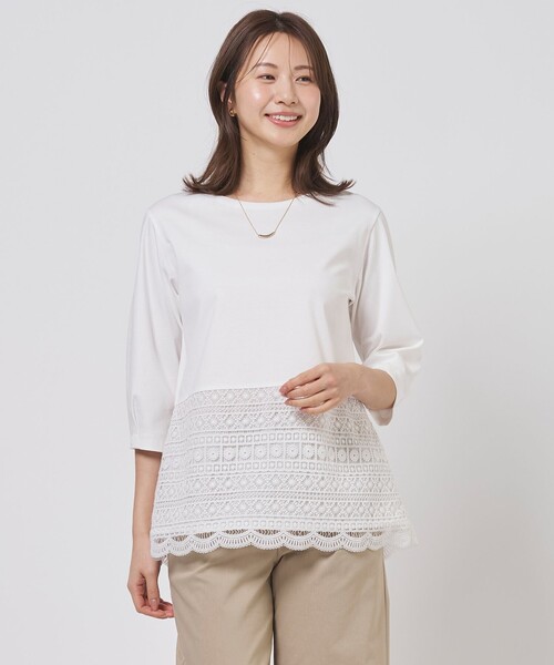 J.PRESS(ジェイプレス)の「レースレイヤードフレア カットソー(Tシャツ/カットソー・レディース・ホワイト系・T13)」の1枚目の写真