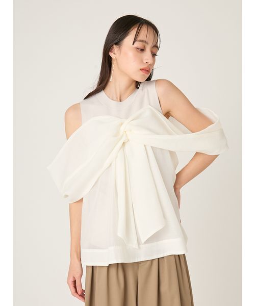 FRAY I.D（フレイアイディー）の「ニットコンビペプラムトップス（ニット/セーター・レディース・ライトブルー/ドット/ホワイト・F）」の5枚目の写真