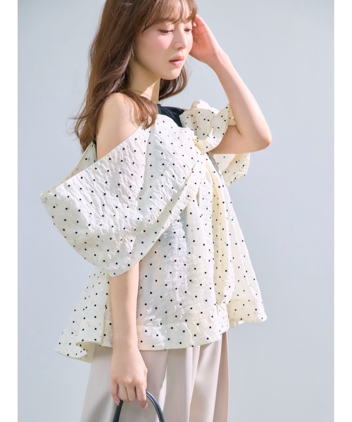 FRAY I.D（フレイアイディー）の「ニットコンビペプラムトップス（ニット/セーター・レディース・ライトブルー/ドット/ホワイト・F）」の8枚目の写真