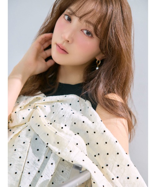 FRAY I.D（フレイアイディー）の「ニットコンビペプラムトップス（ニット/セーター・レディース・ライトブルー/ドット/ホワイト・F）」の7枚目の写真