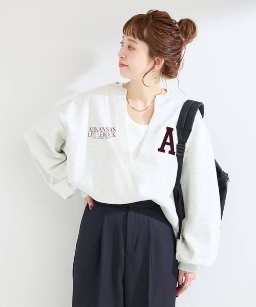 B.C STOCK（ベーセーストック）の「手洗い可 / Vネックロゴスウェット（スウェット・レディース・チャコールグレー/ライトグレー/ネイビー・FREE）」の3枚目の写真