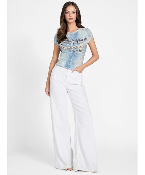 Guess（ゲス）の「Short Sleeves Denim Sub R5 Tee Tシャツ（Tシャツ/カットソー・レディース・ネイビー・MEDIUM/SMALL/X-SMALL）」の4枚目の写真