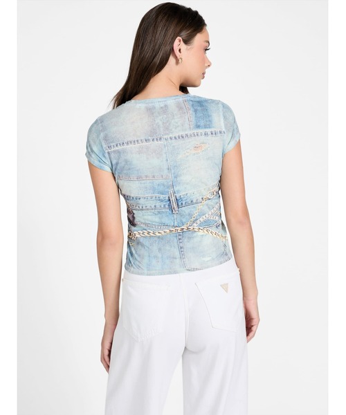 Guess（ゲス）の「Short Sleeves Denim Sub R5 Tee Tシャツ（Tシャツ/カットソー・レディース・ネイビー・MEDIUM/SMALL/X-SMALL）」の8枚目の写真