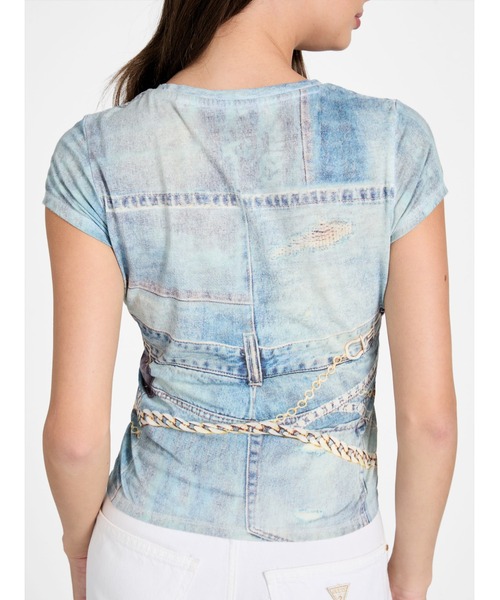 Guess（ゲス）の「Short Sleeves Denim Sub R5 Tee Tシャツ（Tシャツ/カットソー・レディース・ネイビー・MEDIUM/SMALL/X-SMALL）」の2枚目の写真