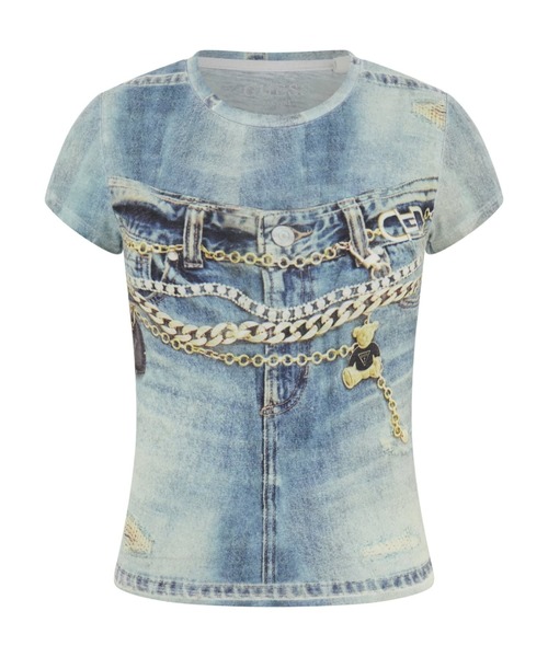 Guess（ゲス）の「Short Sleeves Denim Sub R5 Tee Tシャツ（Tシャツ/カットソー・レディース・ネイビー・MEDIUM/SMALL/X-SMALL）」の5枚目の写真