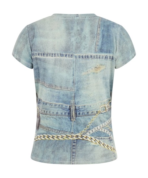 Guess（ゲス）の「Short Sleeves Denim Sub R5 Tee Tシャツ（Tシャツ/カットソー・レディース・ネイビー・MEDIUM/SMALL/X-SMALL）」の6枚目の写真