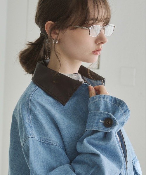 ANGIE(アンジー)の「レザーカラー ショート丈 ワークブルゾン(ブルゾン・レディース・ブルー/ベージュ/ネイビー・FREE)」の10枚目の写真