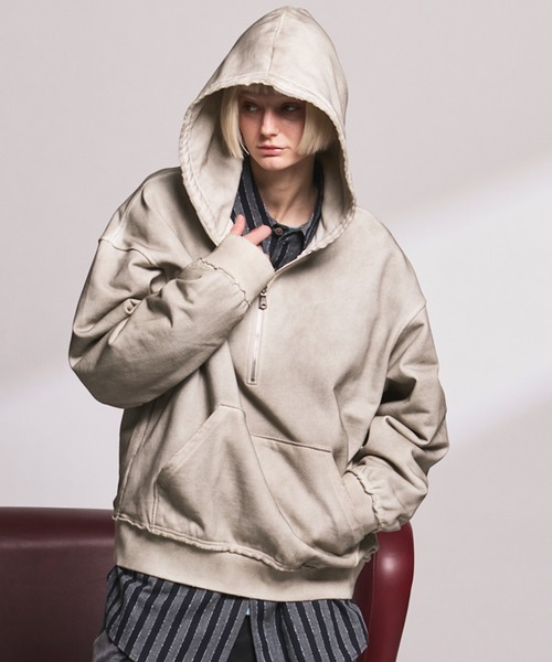 UNISEX》Deep Front Neck Prime-Over Half-zip Hoodie/ディープ