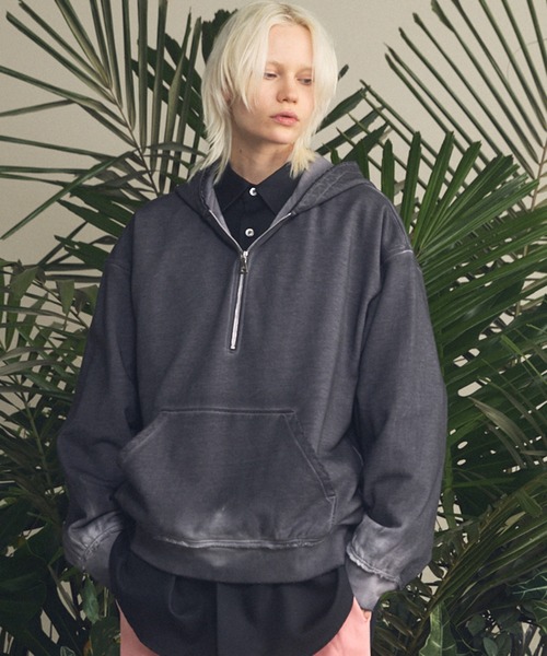 UNISEX》Deep Front Neck Prime-Over Half-zip Hoodie/ディープ