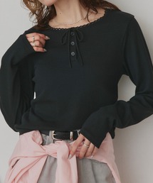 ネックレース リボンデザイン リブトップス